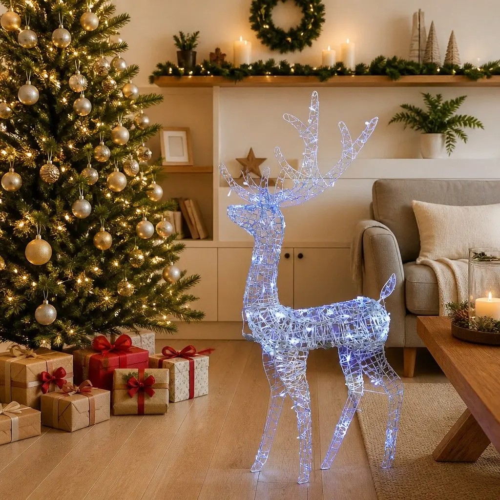 Acrylic Reindeer Christmas Decoration Blue 128cm Pre-lit with 140 LED Lights