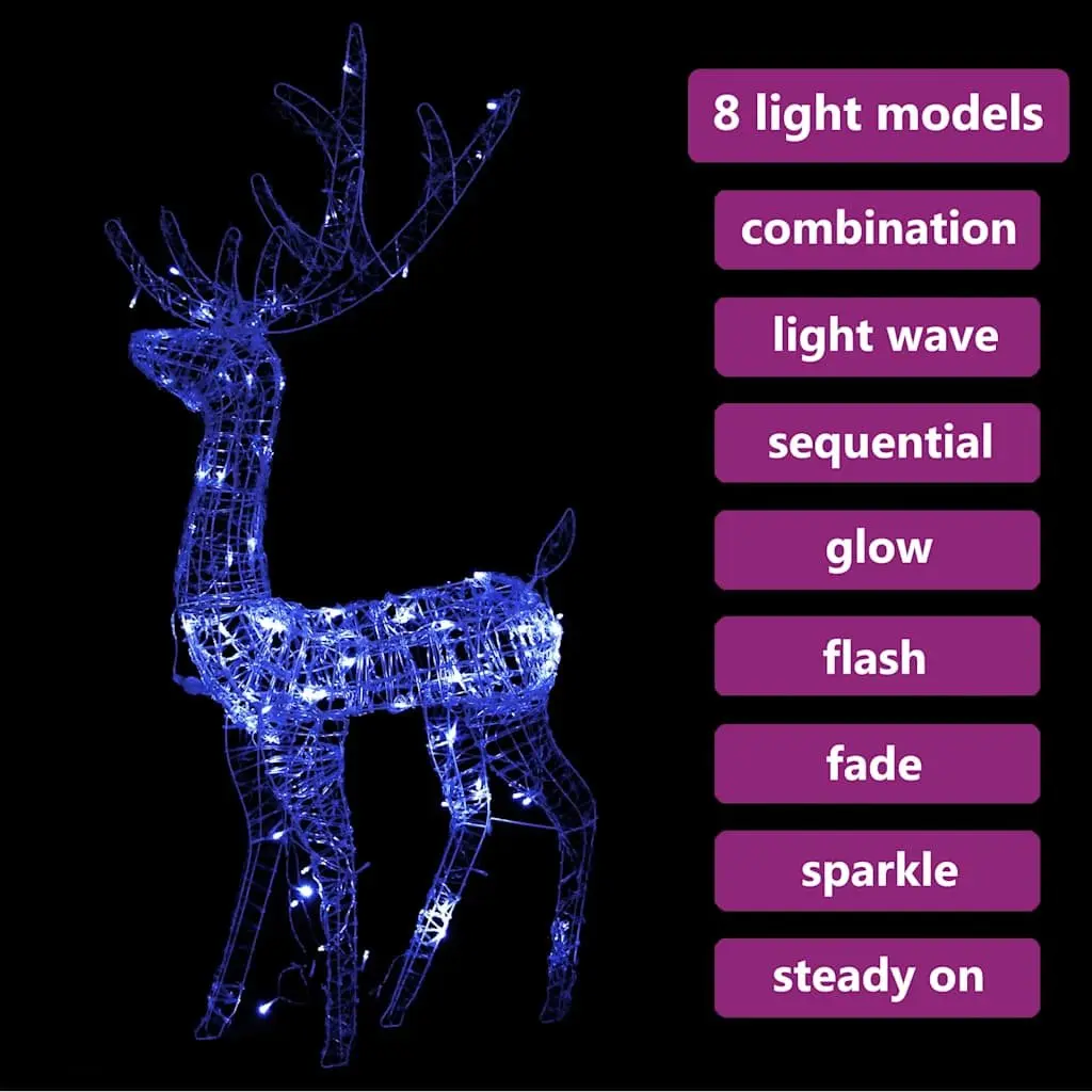 Acrylic Reindeer Christmas Decoration Blue 128cm Pre-lit with 140 LED Lights