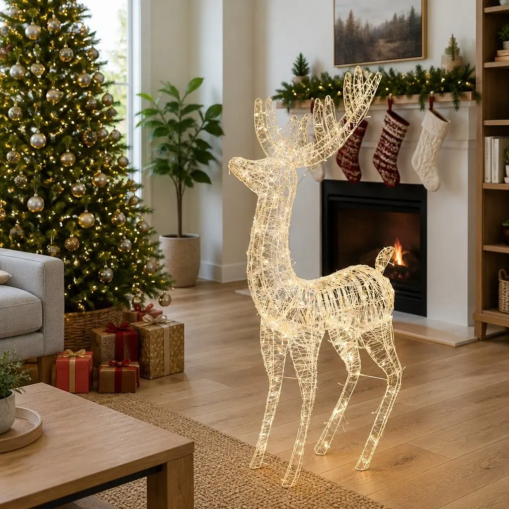 Christmas Reindeer Decoration Warm White 180cm Acrylic Outdoor 250 LED Lights