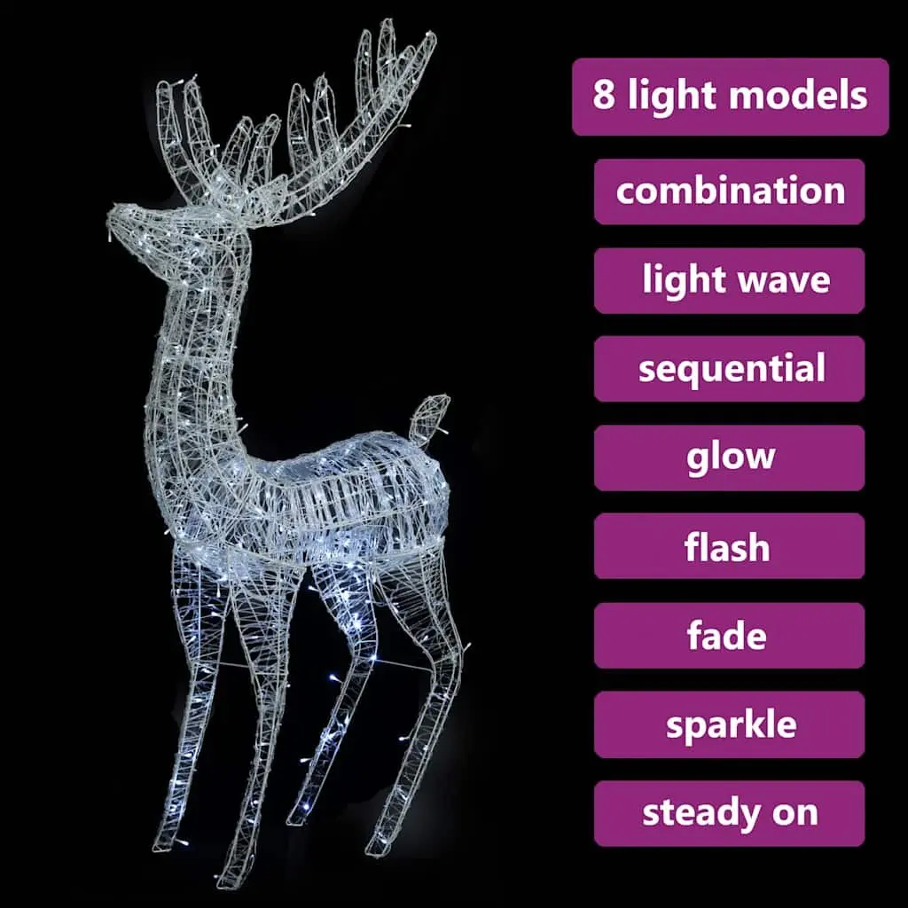XXL Acrylic Christmas Reindeer Cold White 180cm Pre-lit with 250 LED Lights