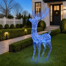 XXL Acrylic Christmas Reindeer 250 LED Lights 180cm Blue Standing Holiday Decor