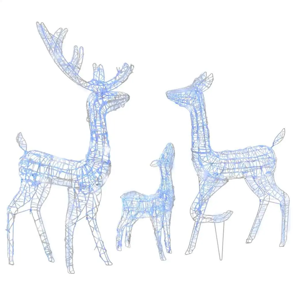 Acrylic Reindeer Family Christmas Decoration Blue 300 LED Lights USB Powered Outdoor Use