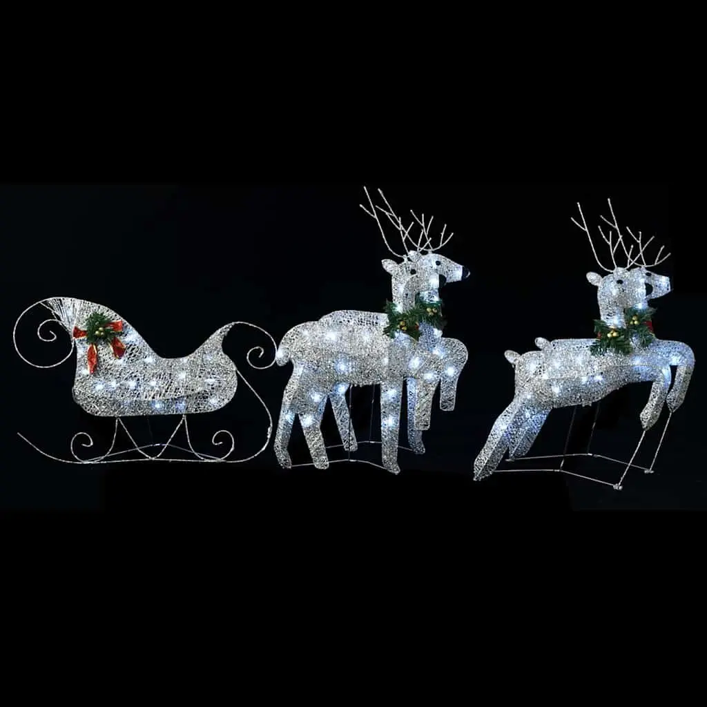 Reindeer Sleigh Christmas Decoration Silver 100 LED Lights Outdoor Garden 8 Lighting Effects