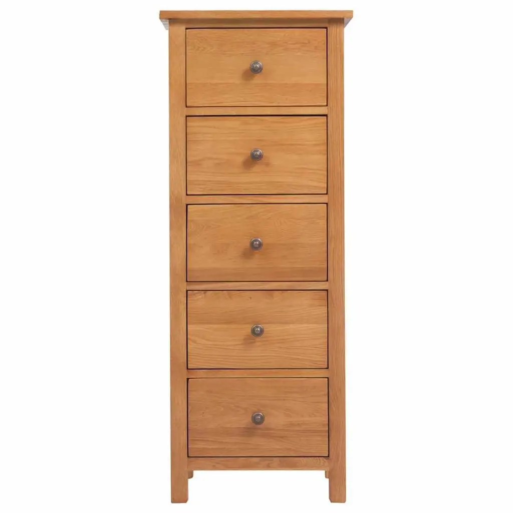 Tall Chest of Drawers Brown Solid Oak Wood 45x32x110 cm 5 Drawer Storage Cabinet