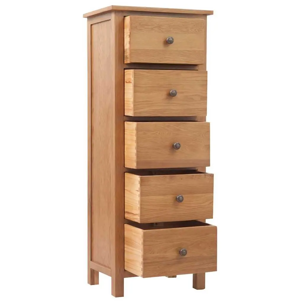 Tall Chest of Drawers Brown Solid Oak Wood 45x32x110 cm 5 Drawer Storage Cabinet