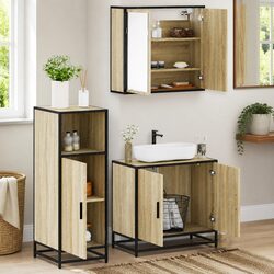 Compact 3-Piece Brown Vanity and Cabinet Set