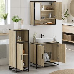 Compact 3-Piece Brown Bathroom Set with Mirror