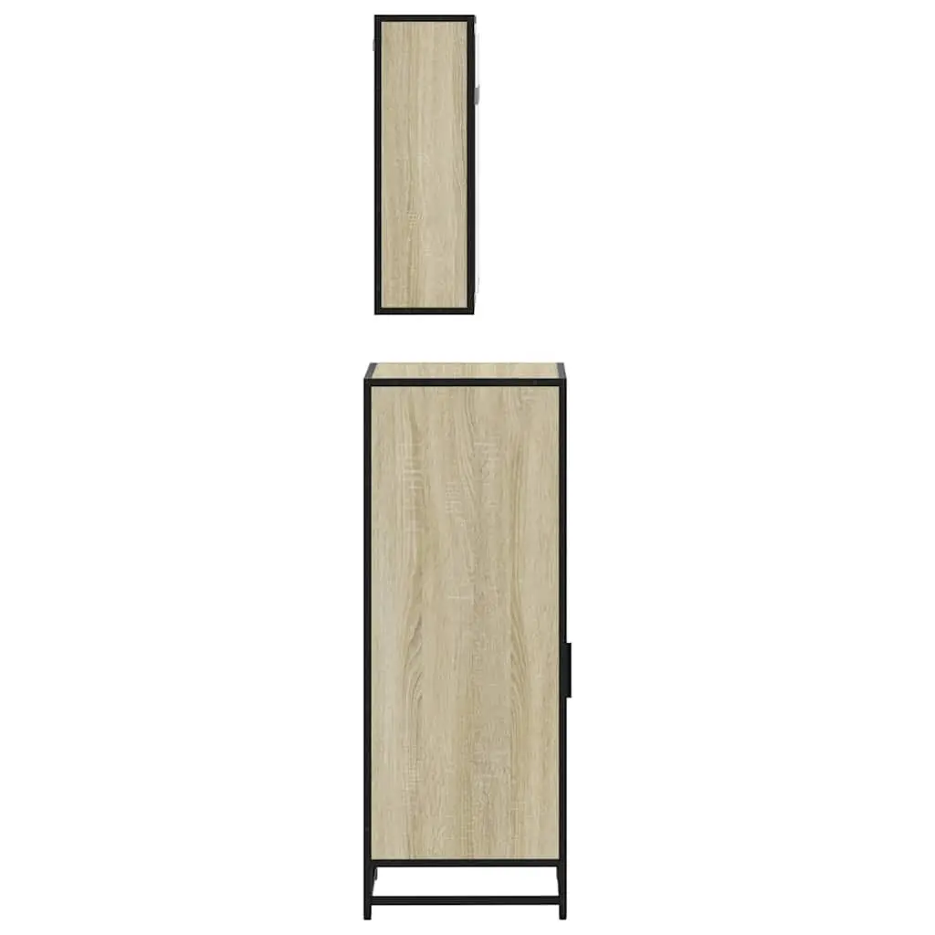 Bathroom Furniture Set Brown 3 Piece Engineered Wood Vanity Cabinet Mirror