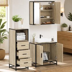 Stylish 3-Piece Bathroom Set in Brown with Mirror