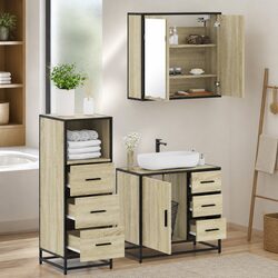 Concise 3 Piece Bathroom Vanity Set in Brown Wood