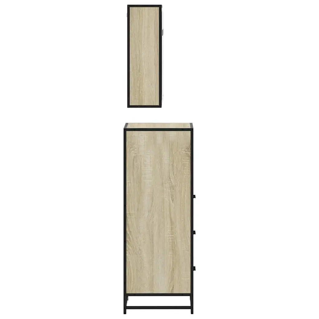 Bathroom Furniture Set Brown 3 Piece Vanity Cabinet Mirror Storage Engineered Wood