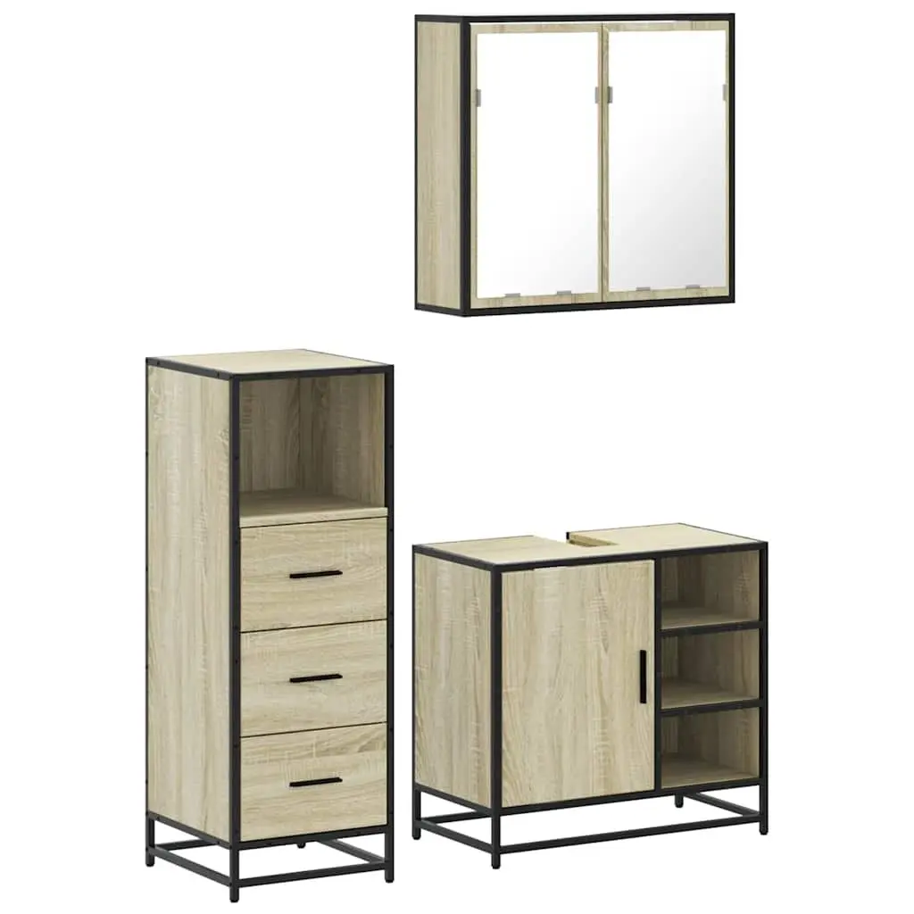 Bathroom Furniture Set Sonoma Oak 3 Piece Vanity Cabinet Mirror Storage Unit