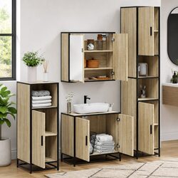 Concise Sonoma Oak 4-Piece Bathroom Set with Mirror