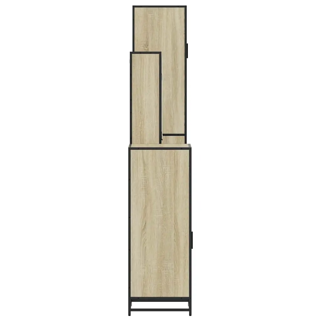 Bathroom Furniture Set Brown 4 Piece Engineered Wood Storage Cabinet Mirror
