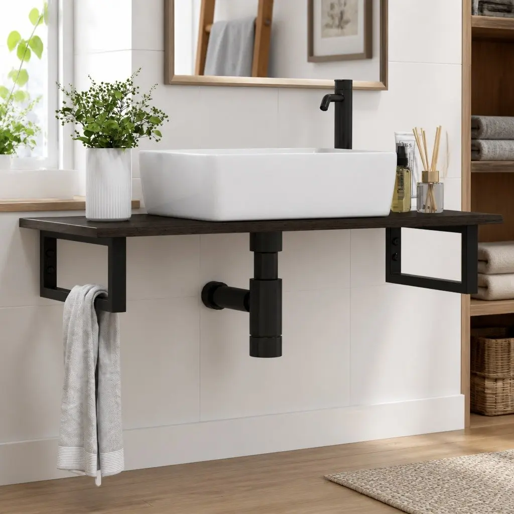Wall Mounted Basin Shelf Bathroom Vanity Storage Cabinet Steel Oak Floating