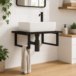 Wall Mounted Basin Shelf Brown Bathroom Vanity Storage Steel and Solid Oak Wood