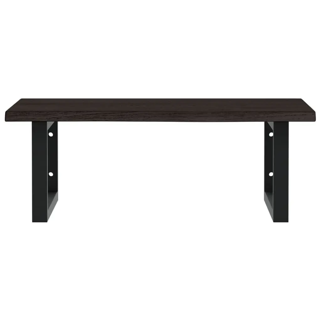 Wall Mounted Basin Shelf Brown Bathroom Vanity Storage Steel and Solid Oak Wood