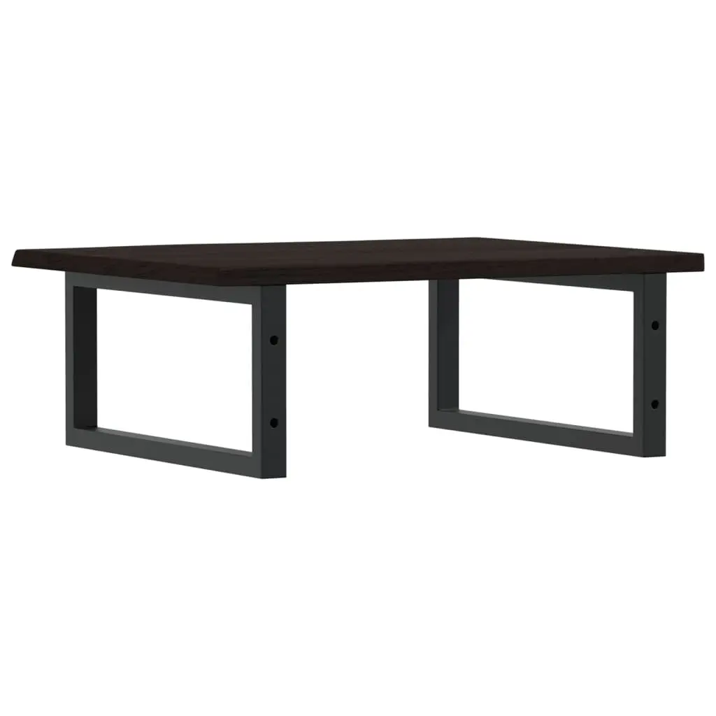 Wall Mounted Basin Shelf Brown Bathroom Vanity Storage Steel and Solid Oak Wood