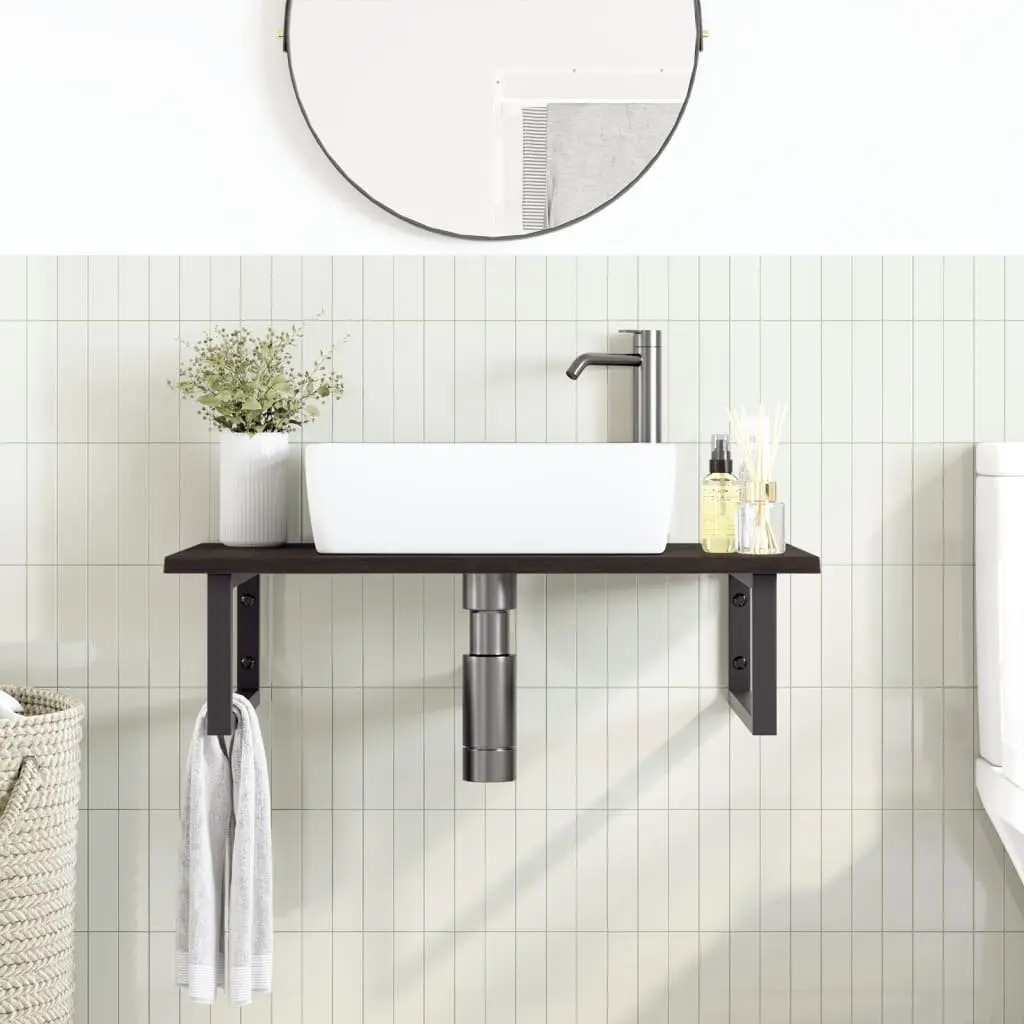Wall Mounted Basin Shelf Bathroom Storage Steel Oak Wood Floating Cabinet Vanity
