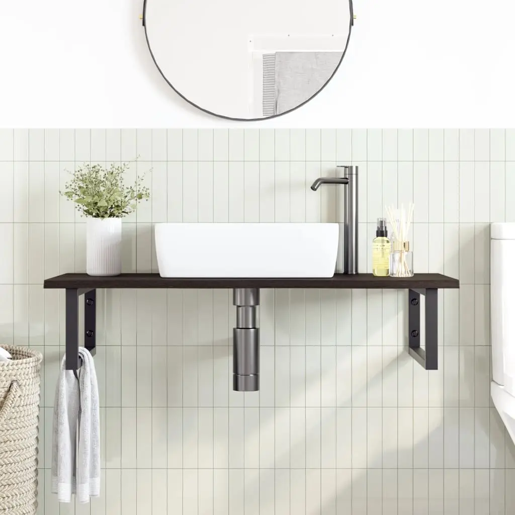 Wall Mounted Basin Shelf Bathroom Vanity Unit Steel Oak Wood Storage Floating