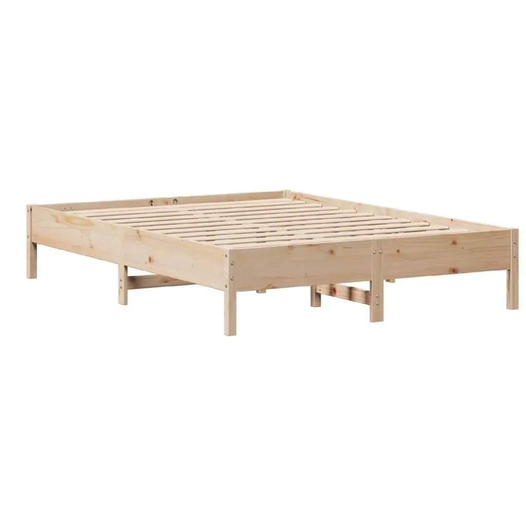 Solid Wood Bed Frame Brown 135x190cm Slatted Base Headboard with Storage Shelves