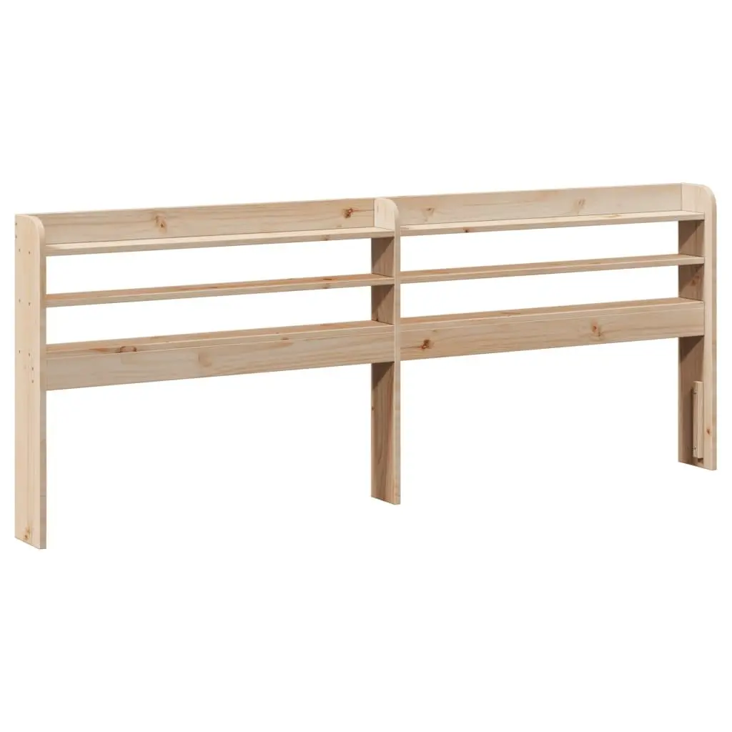 Solid Wood Bed Frame Brown 135x190cm Slatted Base Headboard with Storage Shelves