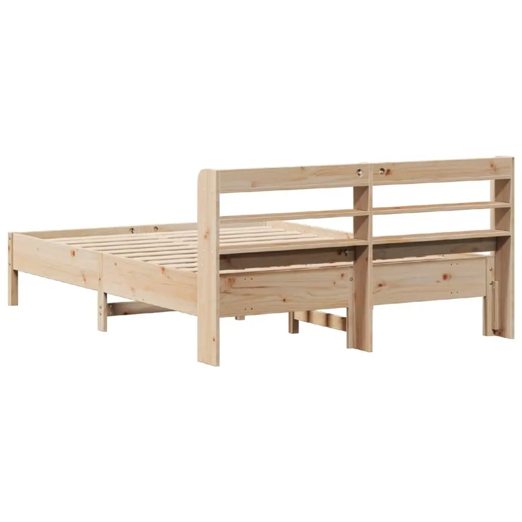 Solid Wood Bed Frame Brown 135x190cm Slatted Base Headboard with Storage Shelves