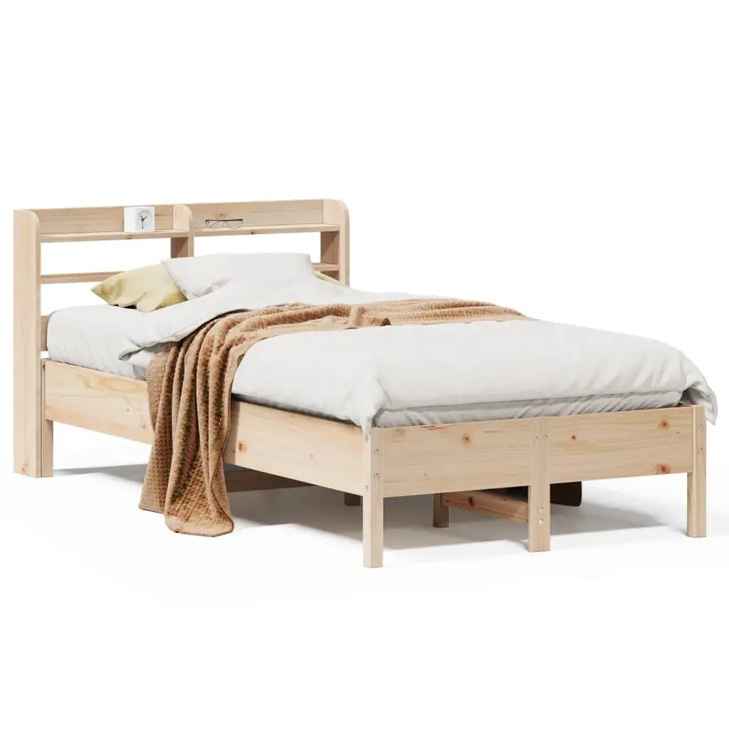 Solid Wood Pine Bed Frame Brown 90x190 cm Slatted Base Headboard with Storage Shelves