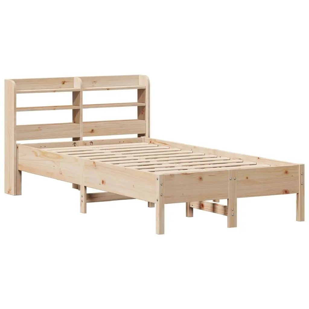 Solid Wood Pine Bed Frame Brown 90x190 cm Slatted Base Headboard with Storage Shelves