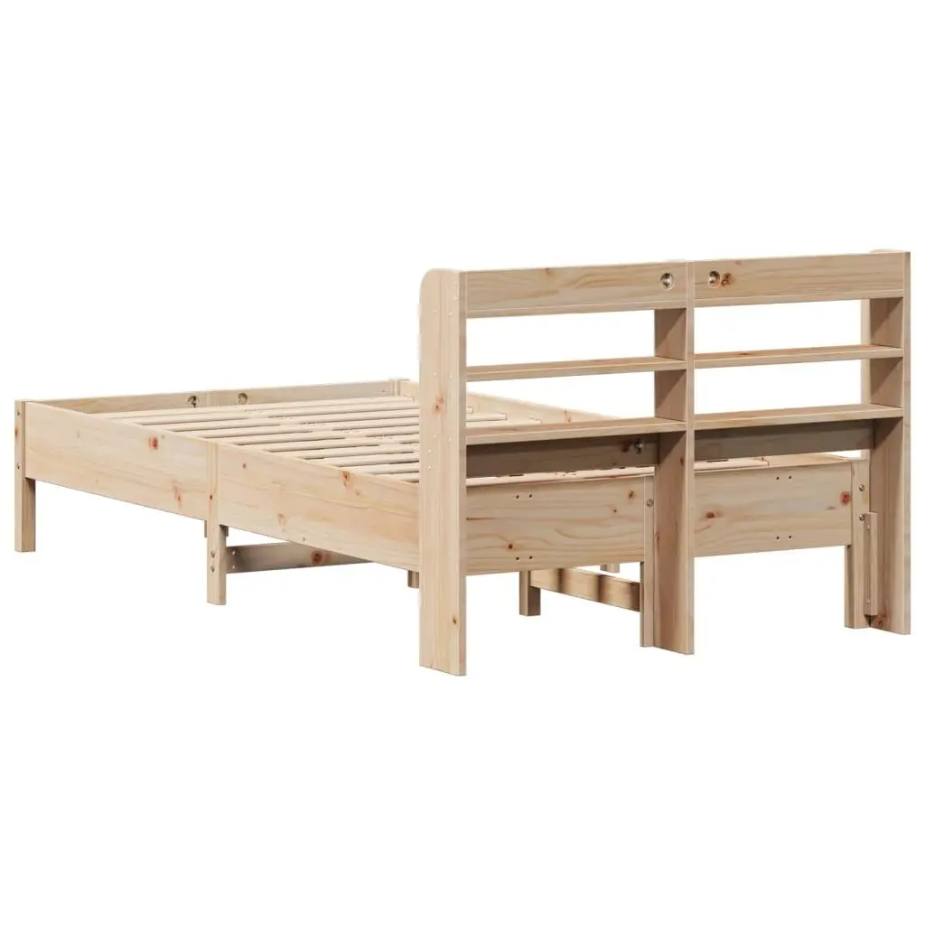 Solid Wood Pine Bed Frame Brown 90x190 cm Slatted Base Headboard with Storage Shelves