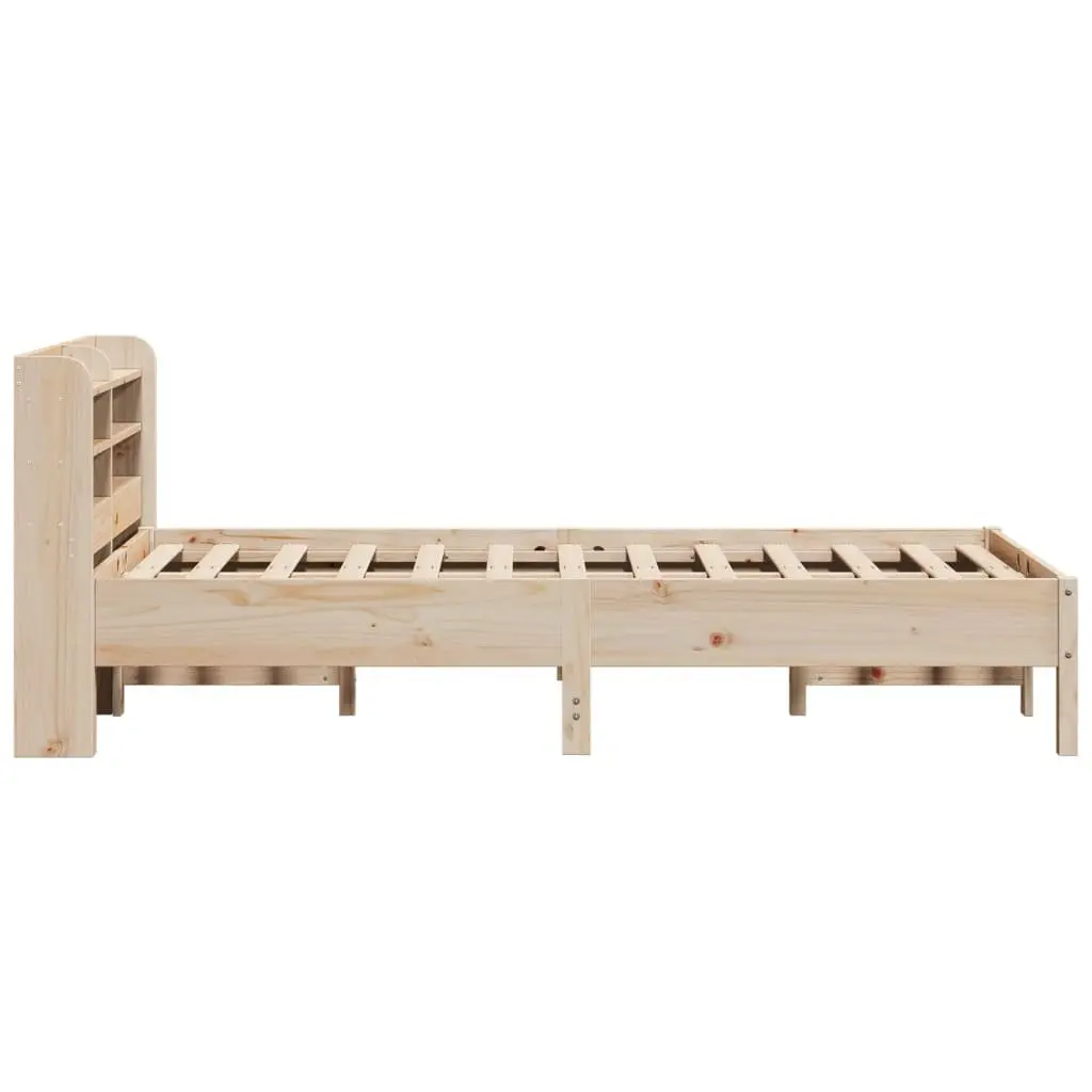 Solid Wood Pine Bed Frame Brown 90x190 cm Slatted Base Headboard with Storage Shelves