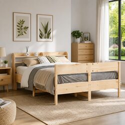 Compact Solid Pine Bed Frame with Slatted Base
