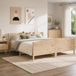 Solid Pine Bed Frame with Practical Headboard and Slats