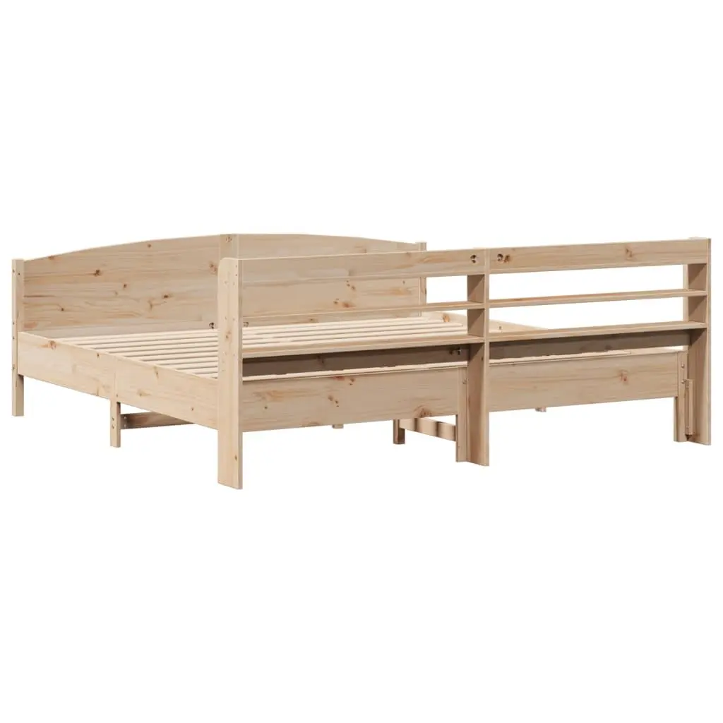 Solid Wood Pine Bed Frame Brown 180x200 cm with Headboard and Storage Shelves