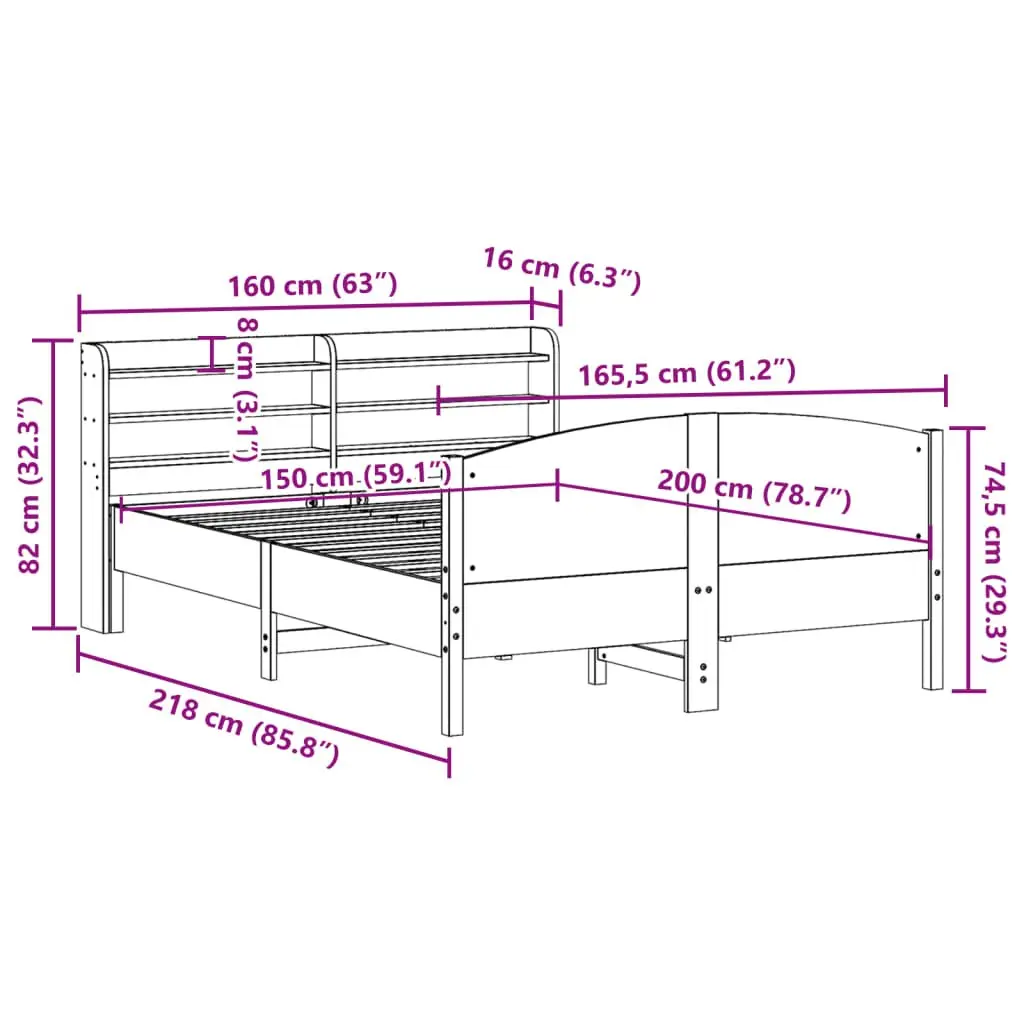 Solid Wood Pine Bed Frame Brown 150x200 cm with Headboard and Storage Shelves