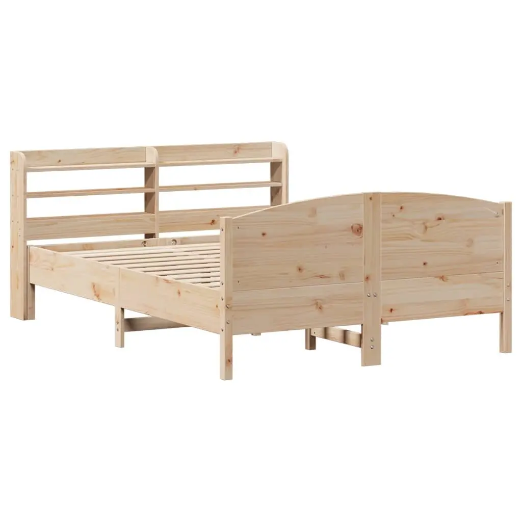 Solid Wood Pine Bed Frame Brown 150x200 cm with Headboard and Storage Shelves