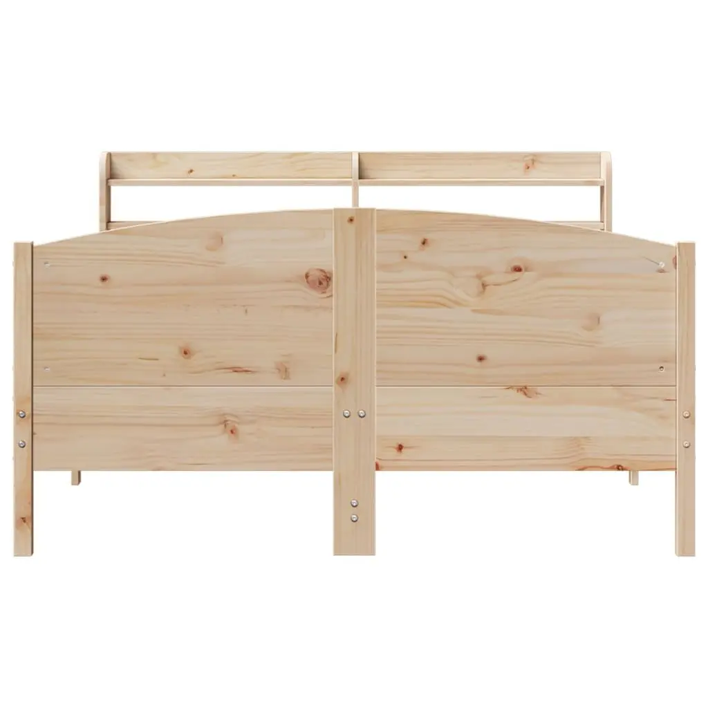 Solid Wood Pine Bed Frame Brown 150x200 cm with Headboard and Storage Shelves