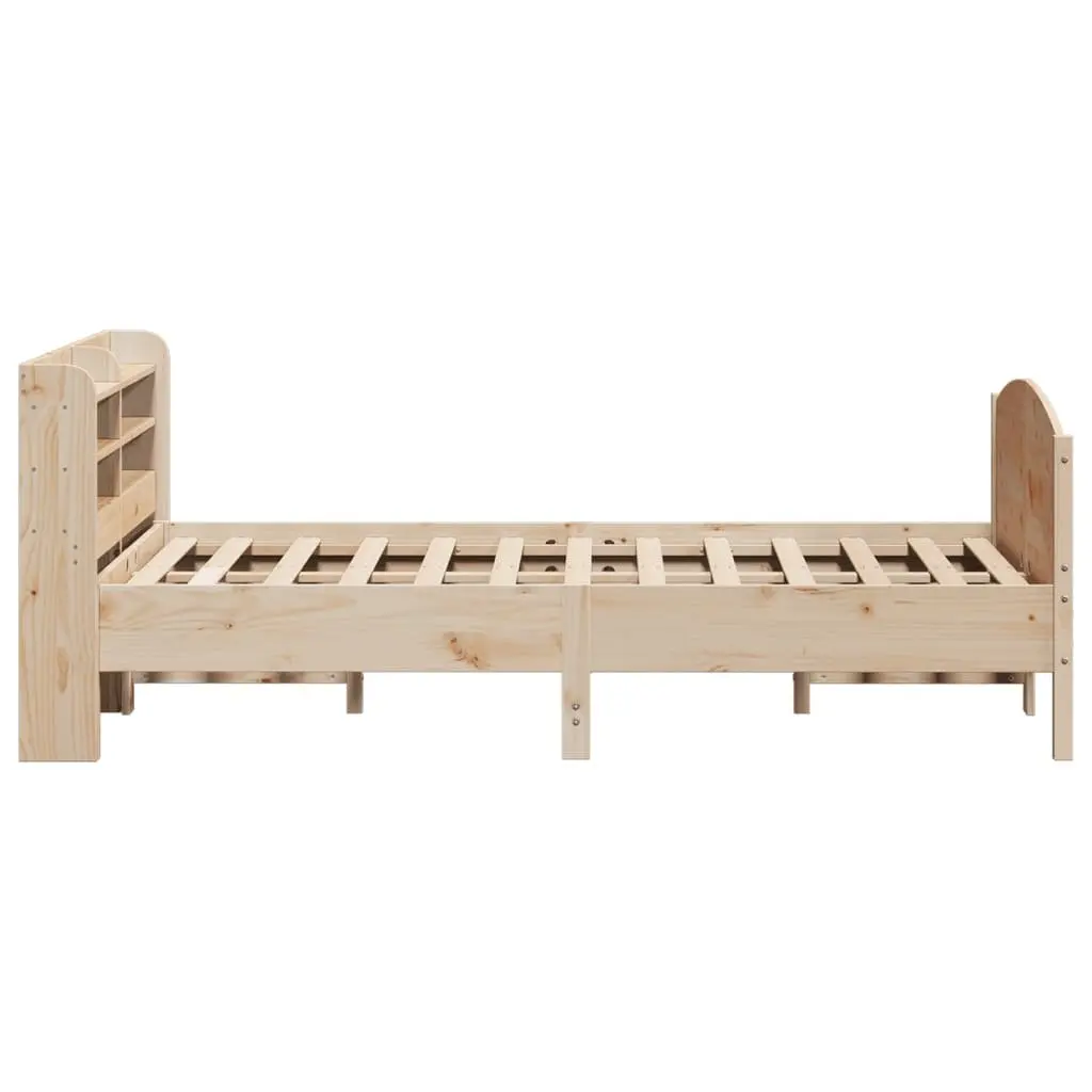 Bed Frame Brown 135x190 cm Solid Pine Wood Slatted Base Headboard with Storage Shelves