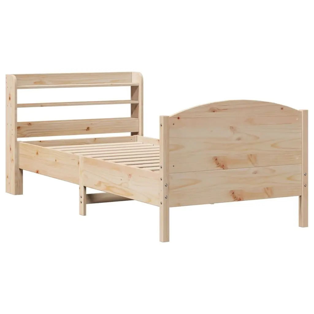 Solid Wood Bed Frame Brown 90x190 cm with Headboard and Storage Shelves