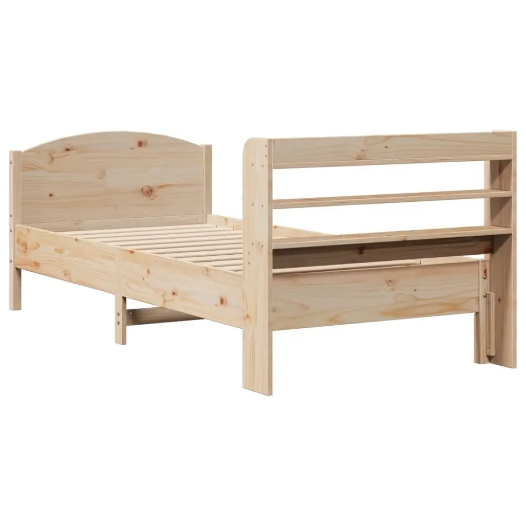 Solid Wood Bed Frame Brown 90x190 cm with Headboard and Storage Shelves