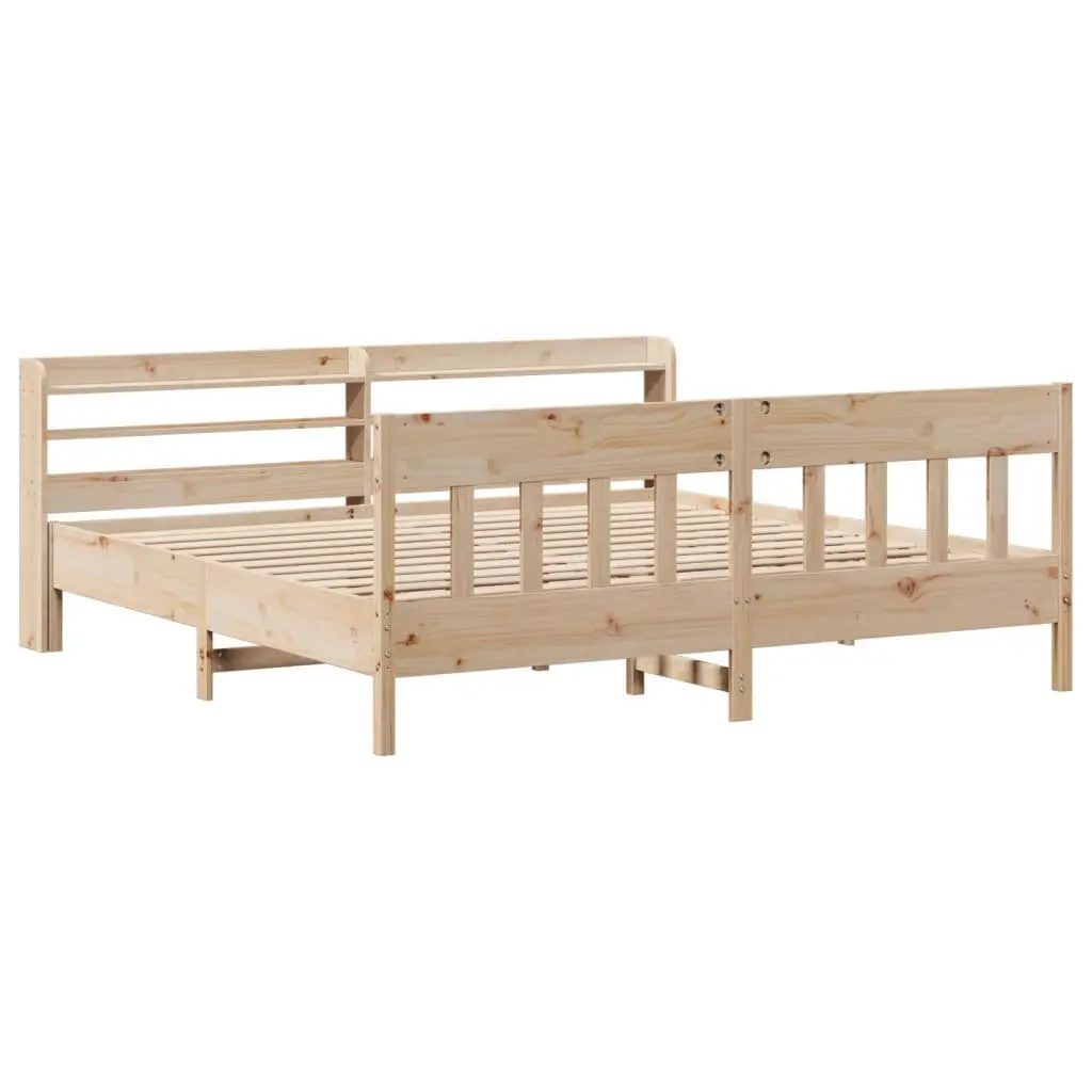 Bed Frame Brown 180x200 cm Solid Wood Pine Slatted Base Headboard with Storage Shelves