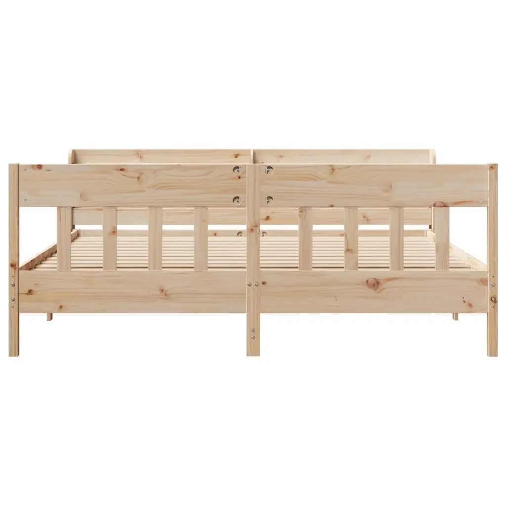 Bed Frame Brown 180x200 cm Solid Wood Pine Slatted Base Headboard with Storage Shelves