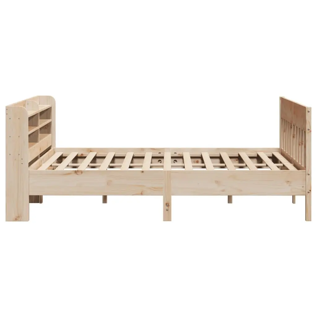 Bed Frame Brown 180x200 cm Solid Wood Pine Slatted Base Headboard with Storage Shelves