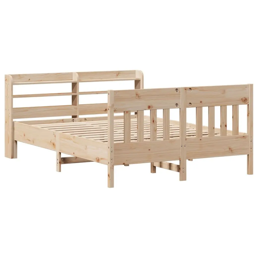Solid Wood Bed Frame Brown 150x200 cm with Headboard and Storage Shelves Slatted Base
