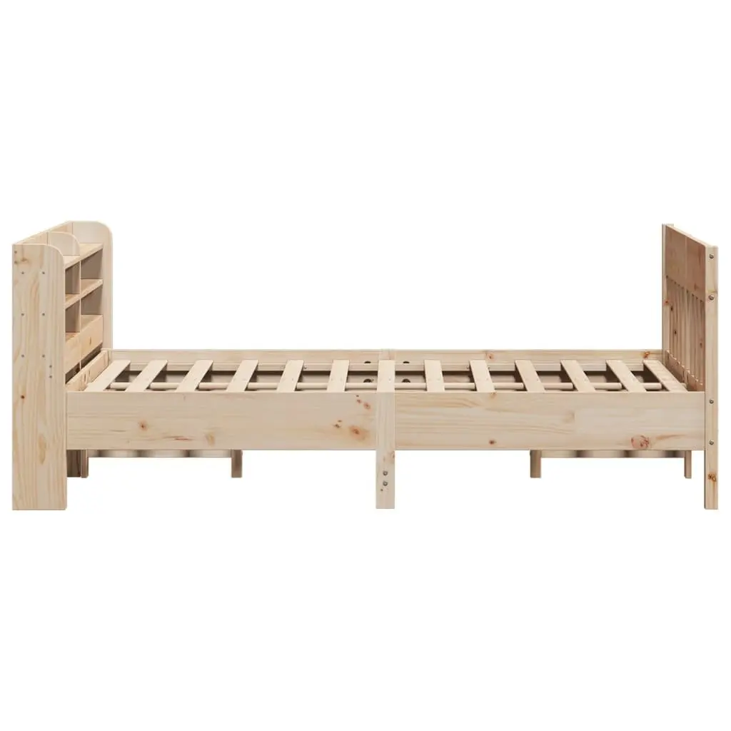 Pine Bed Frame Solid Wood 135x190cm Brown with Slatted Base Headboard and Storage Shelves