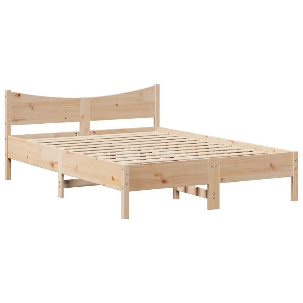 Bed Frame Brown 150x200 cm Solid Pine Wood Slatted Base with Freestanding Headboard and Three Storage Shelves