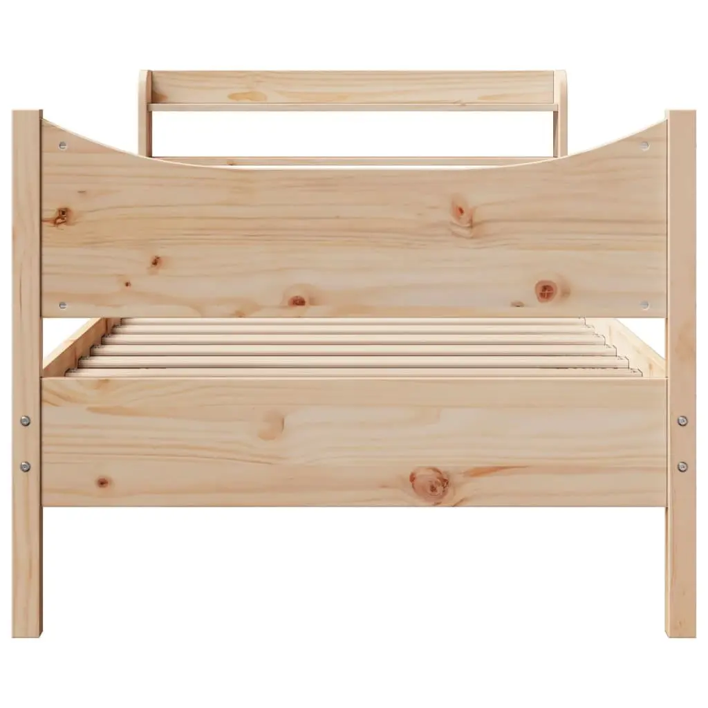 Bed Frame Brown 90x190 cm Solid Pine Wood Slatted Base Freestanding Headboard with Storage Shelves