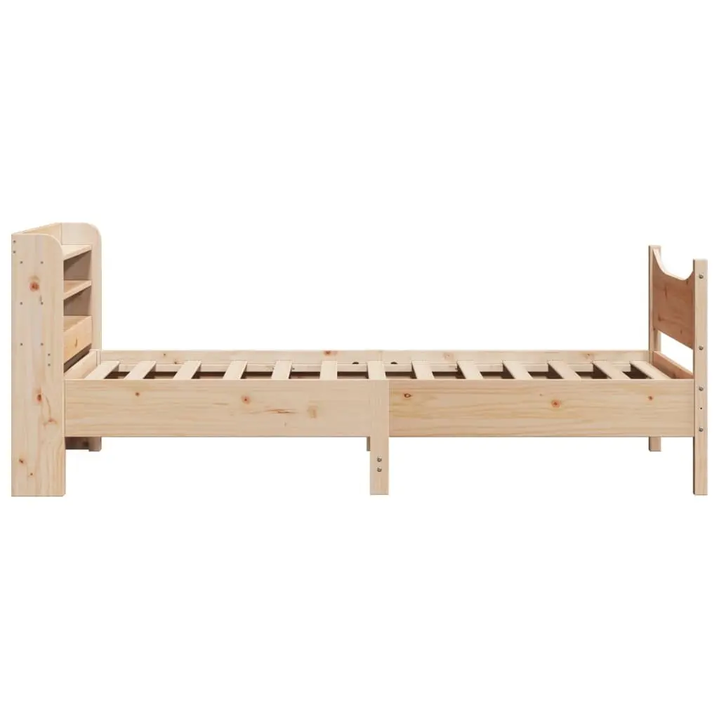 Bed Frame Brown 90x190 cm Solid Pine Wood Slatted Base Freestanding Headboard with Storage Shelves