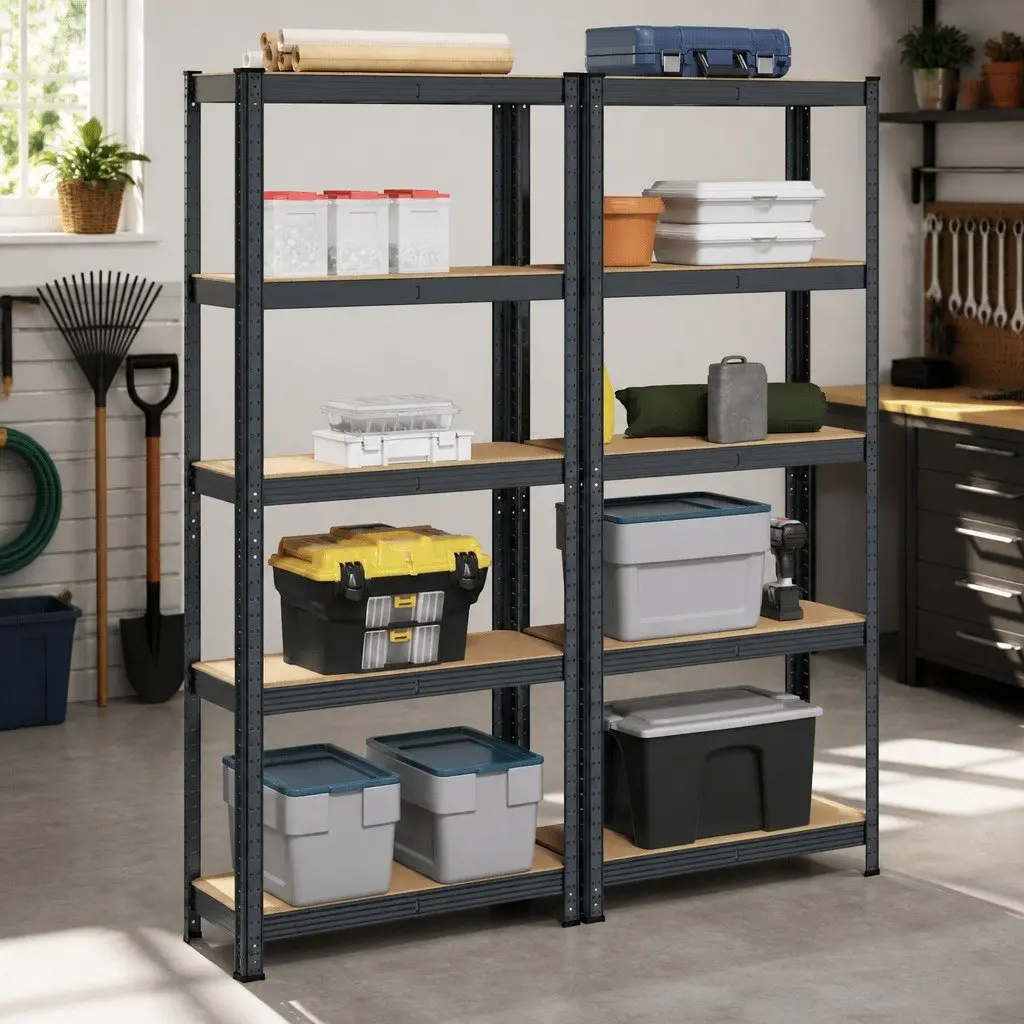 5-Layer Anthracite Industrial Storage Shelves Steel Frame Engineered Wood Height Adjustable