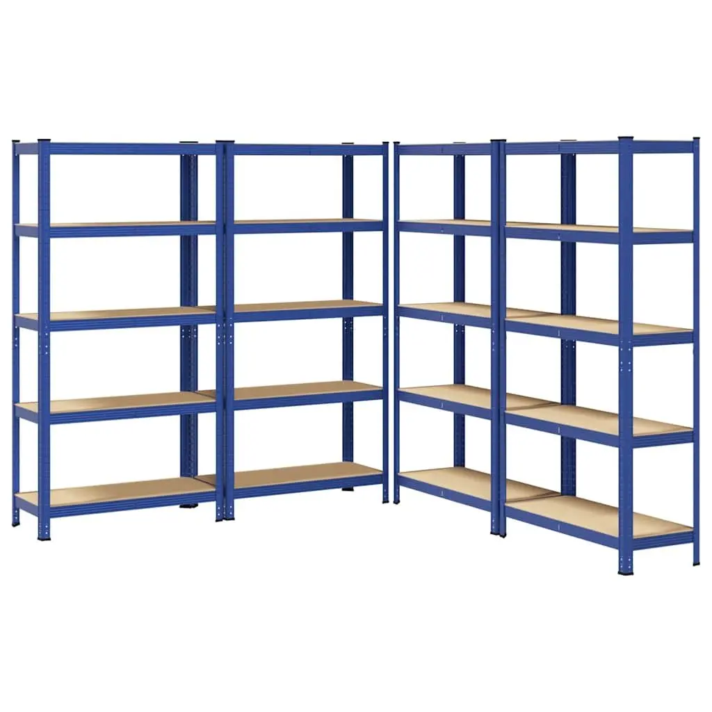Industrial Storage Shelves Blue 5 Layer Steel Engineered Wood Heavy Duty Garage 4 Piece Set